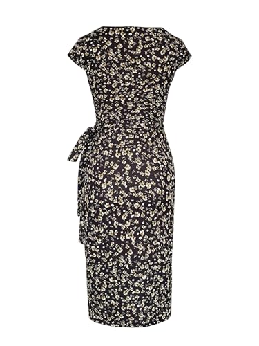 Image of Women's Vintage Cap Sleeves Asymmetrical Neckline Sheath Bodycon Casual Work Cocktail Party Pencil Faux Wrap Dresses