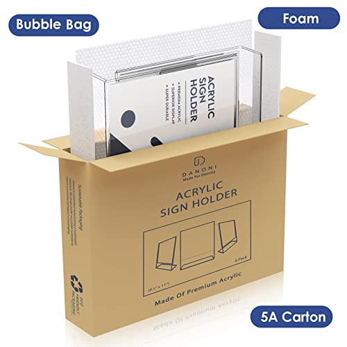danoni Extra Durable Clear Acrylic Sign Holder - 6Pack 8.5x11'' Flyer Document Brochure Paper Display Holder with Vertical Slant Back for Office Desktop - Plastic Menu Stands for Restaurant Tabletop - Image 6