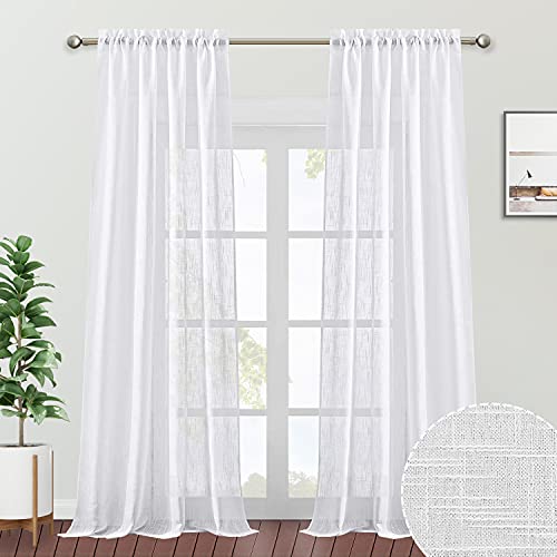 ALLJOY Sheer Drapes for Bedroom Windows 96 Inches Length, Extra Long Curtains for Bedroom 2 Pack, Home Privacy Window TreatmentÂ Solid Linen Curtains Wide Soft Rod Pocket Drapes White 52 Wide