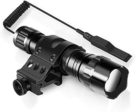Tactical Flashlight with Pressure Switch, Zoomable Rechargeable Rail Light, 1200 Lumens High Power Weapon Light with Picatinny Mount, Emergency Handheld Flashlights, Black