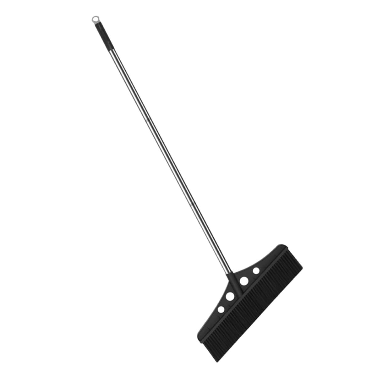 Scopa da Giardino Nera a Spinta con Manico in Acciaio Inox, Spazzatrice Esterna Staccabile per Pavimenti in Cemento, per Garage, Terrazze e Pulizie di Grandi Superfici