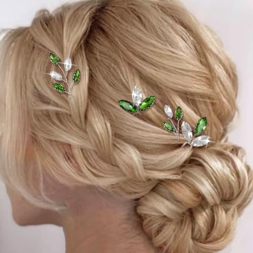 Pinzas para cabello nupcial con cristal verde, pack de 4 miniatura 3