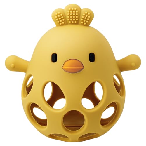 Image of Baby Teething Chick Toy, Upgraded Easy Grasp Silicone Teething Rattle Ball Toy for Babies Over 3 Months, 100% Food Grade, Gift for Infant Boys and Girls 0-6-12 Months (Yellow)
