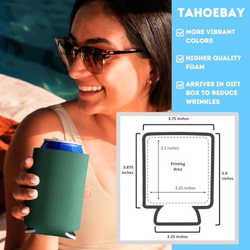 TahoeBay Blank Beer Can Cooler Sleeves Bulk Sublimation Blanks for Vinyl Plain Collapsible Foam Can Sleeves Coolers for Soda Cans and Bottles Custom Drink Holder Assorted Solid Color (Forest Green)
