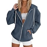 Generisch Sweatjacke Damen mit Kapuze Zipper Hoodie Oversize Pullover Y2K Sweatshirt College Sport...