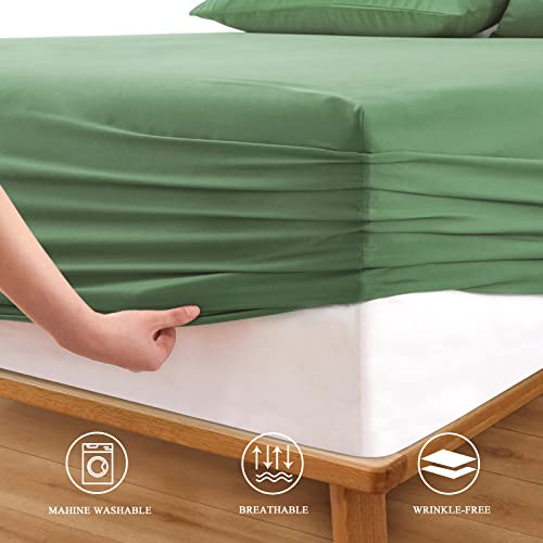 Horbaunal Extra Deep Pocket Twin Fitted Sheet Only - Fits Up To 24 Inch Mattress - Luxury 1800 Thread Count - Microfiber Forest Green Fitted Bed Sheet Twin Size #TOP3