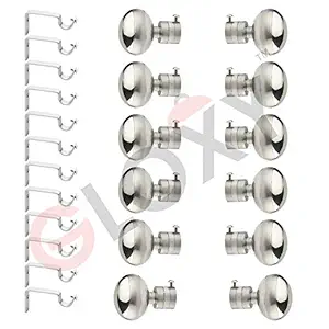GLOXY Stainless Steel Curtain Bracket Parda Holder with Support 1 Inch Rod Pocket Finials Designer Door and Window Rod Support Fittings, Curtain Rod Holder (Silver 6 Pair Set)