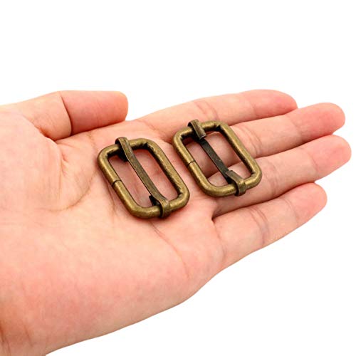 BIKICOCO Metal Slide Adjuster Buckle Tri-Glides with Movable Center Bar, for Straps, 1 x 0.6 Inch, Bronze, Pack of 20
