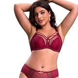 Damen bonnet entier bh, Push Up BH Bügel Große Brüste Starker Halt (wine red,95I)