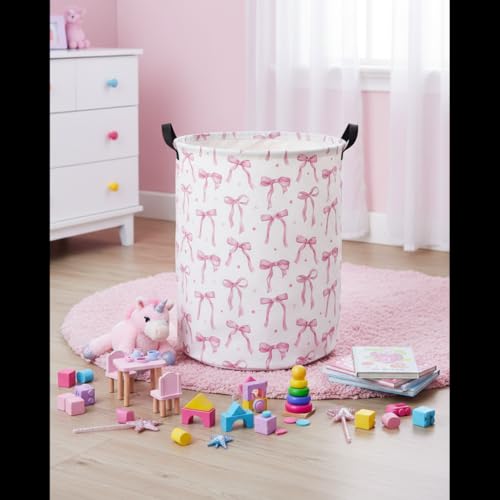 Image of Baby Laundry Basket Kids Hamper Toy Storage Bin for Boys Room Decor Baby Nursery Hamper Gift Baskets for Bedroom Bathroom(Dot Bowknot)