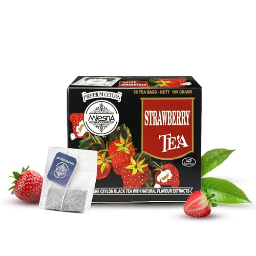 Image of Mlesna Strawberry Black Tea 100g | 50 Foil-Wrapped Tea Bags | Pure Ceylon Black Tea | Rich in Antioxidants | Imported from Sri Lanka