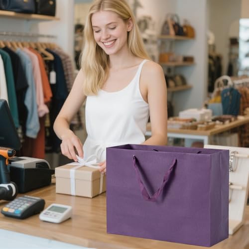 Umoofine Large Purple Gift Bag with Ribbon Handles 12 Pack, 15.7x5.9x12 inches Extra Large Purple Gift Bag, Reusable Heavy Duty Kraft Bag Paper Bags Bulk for Shopping, Wedding, Party, Gift, Retail by Umoonfine - Image 5