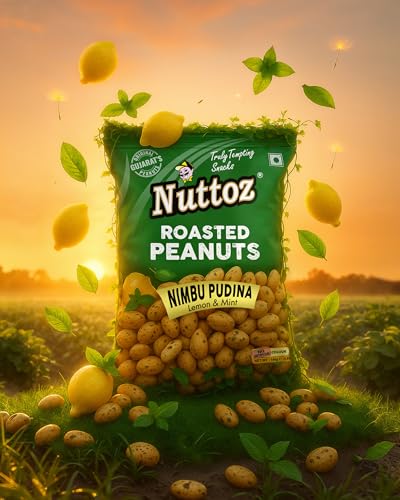 Image of Nuttoz Roasted Peanut Nimbu Pudina - Pack of 2 (140gm each) | Jumbo Roasted Moongfali | Non Fried Ready to Eat Healthy Snack | Crunchy Snack and Namkeen
