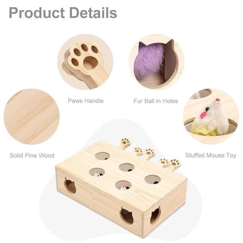Jouet Pop Up Interactif pour chats, Whack-a-Mole bois massif pour chaton - 3