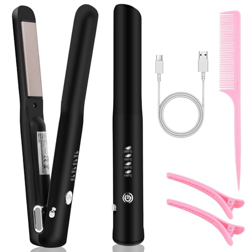 Portatile Piastra da Viaggio per Capelli 2 in 1, Piastra per Capelli Senza Fili, piastra da Viaggio Capelli, piastra e Arricciacapelli Portatile 2 in 1 per Stili Ricci e Lisci 30S Riscaldamento Rapido