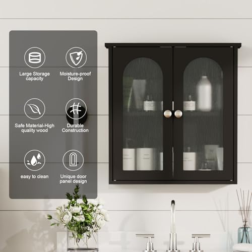 Armario de medicamentos para baño de 22x23 pulgadas, armario mural con arco, almacenamiento sobre inodoro, 2 paneles de puerta acrílicos, armario negro para baño/cocina/sala de estar miniatura 3