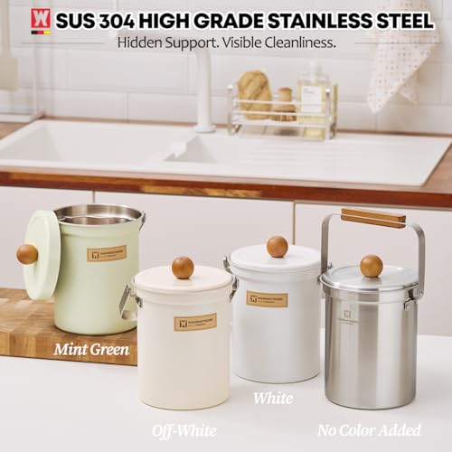 WAGENSTEIGER Kitchen Countertop Compost Bin 101Ounces / 3Liter with Airtight Lid, SUS304 Stainless Steel Odor-Free Food Waste Bin with Wooden Handle Stylish Design/Bathroon Trash Can (Mint Green) - Image 7