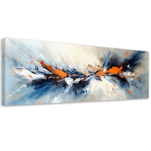 Feeby Cuadros Decoracion Salon Modernos - Lienzos Decorativos - Abstracto Gris Azul Naranja - 150x50 cm - Decoracion Pared