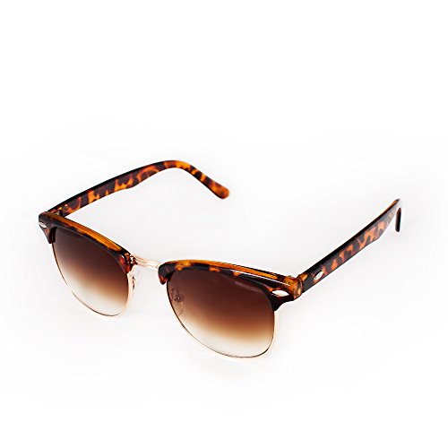 Strand Clothing Sunglasses in Tort - Half Frame With Metal Details - Tortoise Shell Leopard Tiger Animal Print Retro Classic Style Eyewear Men's Women's