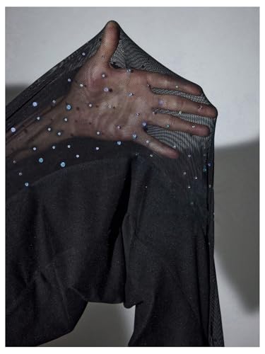 Women's Plus Size Rhinestone Glitter Flare Pants Sheer Mesh High Waisted Bell Bottoms Trousers4