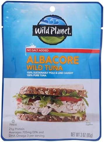 Wild Planet Wild Albacore Tuna, No Salt Added, 3 Ounce Pouch, Pack of 1
