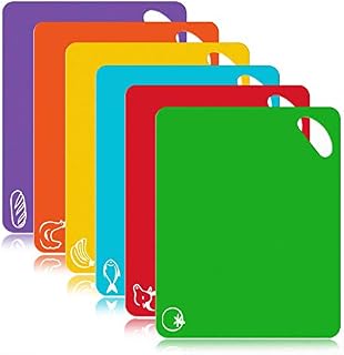 FUKTSYSM Plastic Cutting Board - 6 Pcs Extra Thick Flexible Plastic Chopping Board Mats with Food Icons, 1.3 MM Non Slip Antimicrobial Easy Hanging Boards, Dishwasher Safety