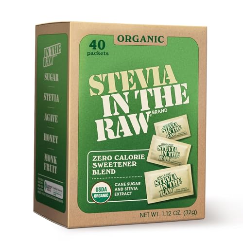 Stevia In The Raw Organic Stevia Sweetener Packets, 40 Ct, Zero Calorie Stevia Sugar Substitute Packets, No Erythritol or Artificial Flavors, USDA Organic, Non-GMO Project Verified, Vegan