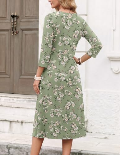 Image of Zeagoo Womens Dresses 3 /4 Sleeve Casual Fall A Line Midi Dress with Pockets