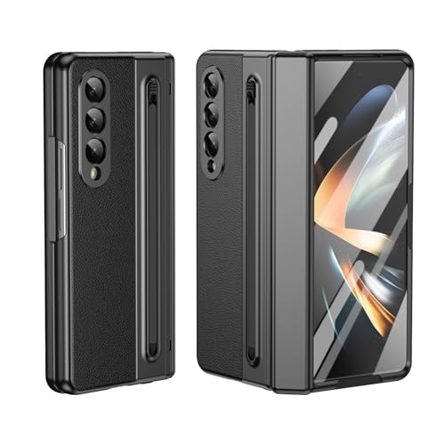 Étui en cuir PU pour Galaxy Z Fold 4 avec protège-écran et stylet