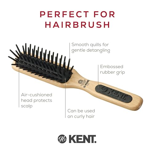 Kent PF20 Narrow Cushion Paddle Brush - Taming Fat Pins, Detangling Long Thick and Curly Hair, Scalp Massager and Growth Stimulator for All Hair Types, Made in England