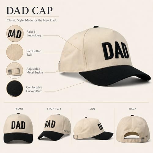 Image of DAD Hat for Men, Adjustable Embroidered Cap with EST 2026, First for New Dad