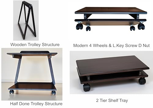 Image of Premium Solid Wood Multipurpose Kitchen Trolley & Serving Cart with Wheels Portable Side Table for Living Room & Office Stylish Wooden Furniture with Smooth Rolling Casters-Black Natural