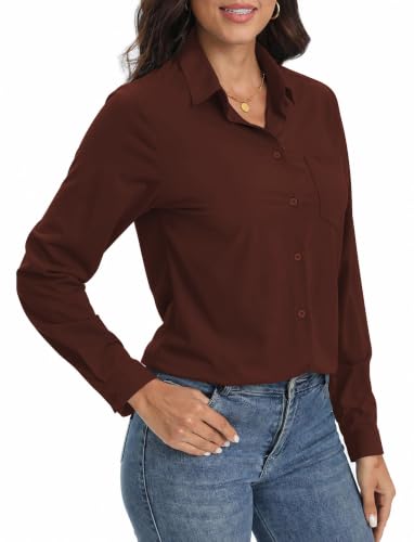 Image of Soft Wrinkle-Free Button Down Stretch Shirts for Women, Breathable Moisture-Wicking Casual Work Dress Tops