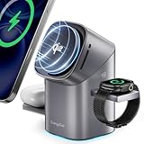 EnergyCell Rotating Wireless Charger, Qi2 Certified 2X Faster 15W for iPhone Charging Station 16/15/14/13/12, Apple Watch, AirPods, 3 in 1 Charging Station Apple Magnetic with Heat Dissipation, Grey
