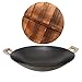 LIBINA Pyszne nieprzywierające obuuszne wok niepowlekane żelazne wok z uchwytami liny konopnej do uszu + drewniana osłona do domu