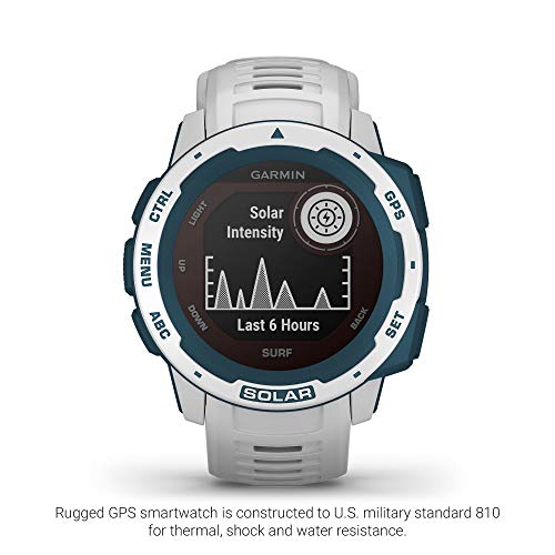 Image of Garmin Instinct Solar Surf, Solar-Powered Rugged Outdoor Smartwatch with Tide Data and Dedicated Surfing Activity, Cloudbreak