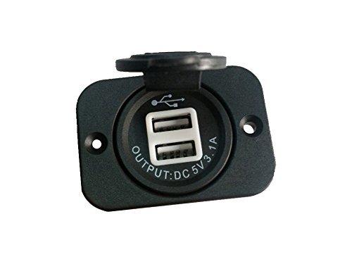 XYZ Boat Supplies Dual USB Charger Socket for Boat/Rv/Car/Motor-Home (Black w/White Light)