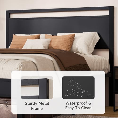 Image of Z-hom Upgraded King Size Bed Frame, Heavy Duty Metal Sturdy King Bed Frame with Modern Wood Headboard & Footboard, Stable Platform Bed Furniture Bed Storage, No Noise, No Box Springs, Black