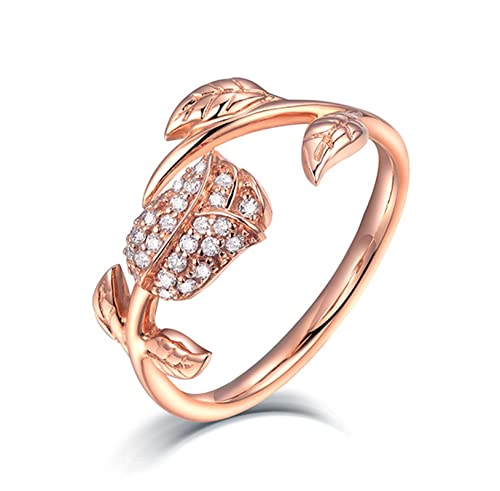 [NWHKQSHSZ] Promise Rings For Girlfriend | Rings For Women 18K Real | Wedding Bands Ladies | 18K Rose Flower Diamond Women's Rin