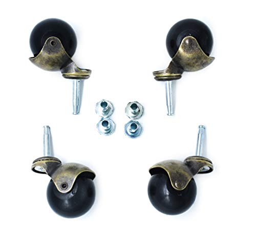 OfficeLogixShop - 4-Pack 2-inch Antique Gold Ball Caster with Wood Stem and Socket - Suitable for Sofa, Table, Chairs and Other Furniture | 1 Year Limited Warranty |