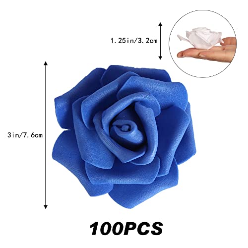 Insunsix 100Pcs Royal Blue Artificial Rose Flower Heads, 3Inch White Foam Roses Bulk Stemless Fake Flower Heads For Diy Crafts,Cake Decoration Wedding,Baby Shower Flower Centerpieces(Blue &White) #TOP2