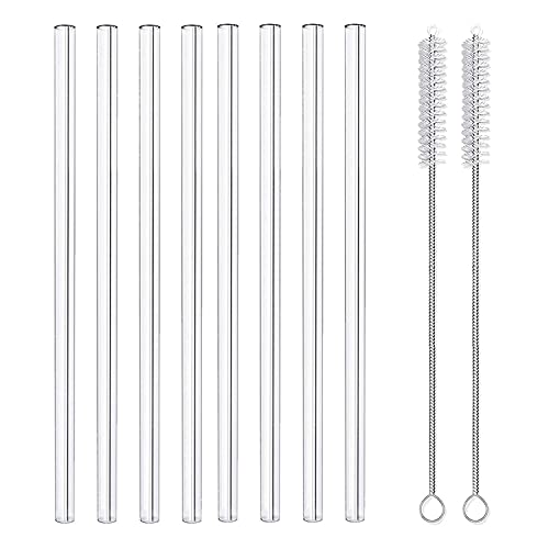 8 Pack Glass Straws, Reusable Glass Drinking Straws, Straight Smoothie Straws and 2 Cleaning Brush, Reusable Straws For Coffee, Tea, Wine, Juice, Smoothies, Frozen Drinks (10x254mm straight)