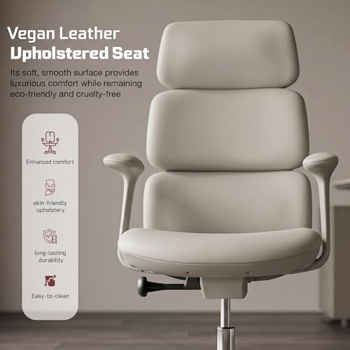 Image of DROGO Cloud Ergonomic Office Chair for Work from Home | Premium Vegan Leather with 3-Section High Backrest Cushion | Computer Chair with 4 Recline Tilt-Lock Positions & Heavy Duty Metal Base (Grey)