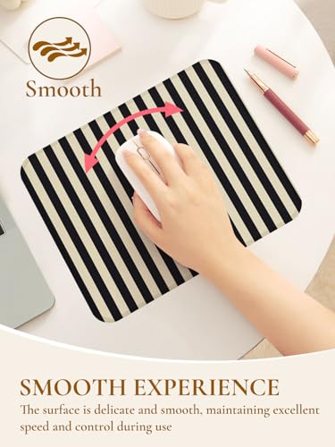 Image of Square Cute Striped Mouse Pad with Stitched Edge, Premium Waterproof Cloth Aesthetic Small Stripe Mouse Mat, Non-Slip Rubber Base Funny Mousepad Desk Accessories,Striped Black Grey
