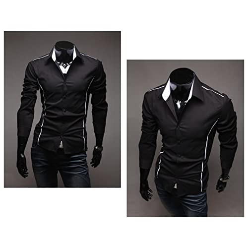 Men's Fashion Casual Long Sleeve Shirt Lapel Color Matching Shirt Print Fit Button Down Dress Shirt3