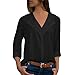 Produktbild JURTEE Damen Herbst Oberteile Mode Chiffon Solide T-Shirt Büro Einfach Rollenhülle Bluse Tops(Large,Schwarz)