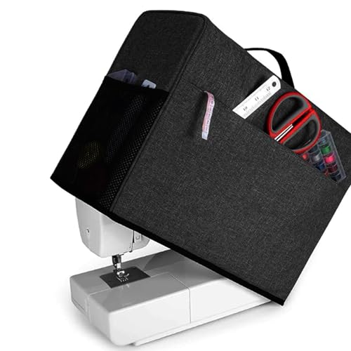 Jwthee Foldable Sewing Machine Dust Cover with Storage Pockets, 600D Oxford Cloth Protective Sewing Machine Dust Cover (Black)