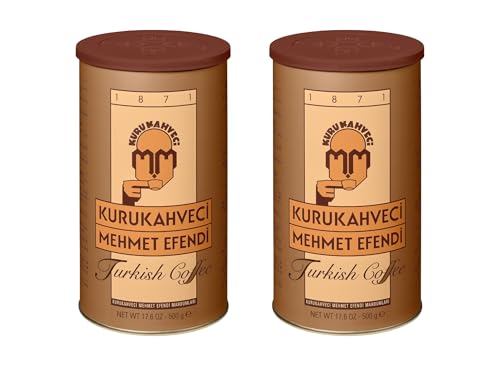 KURUKAHVECI MEHMET EFENDI Turkish Coffee, Arabica Beans, Roasted Ground,Rich Aroma, Fresh, Medium to Heavy-bodied, Original Taste Since 1871 (17.6 OZ / 500 Gr) Pack of 2