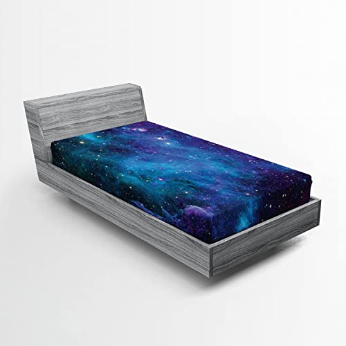 Ambesonne Nebula 2 Pack Fitted Sheet, Galaxy Stars in Space, Bed Cover All-Round Elastic Deep Pockets 2 Pieces, Package Contains 2 Twin XL Size Fitted Sheets, Navy Blue