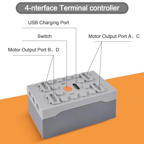 AUEJACKY Power Functions Set, 8-Teiliges Elektrisch Spielzeug Motor, Power Funktion Zubehör mit Motor, Fernbedienung, Batteriebox, Servomotor, Extension Wire mit Vielen Modellen